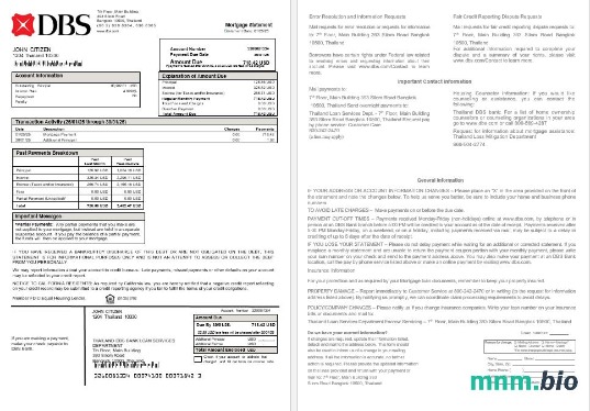 Tajlandia DBS Bank wyciąg z kredytu hipotecznego w formatach Word i PDF